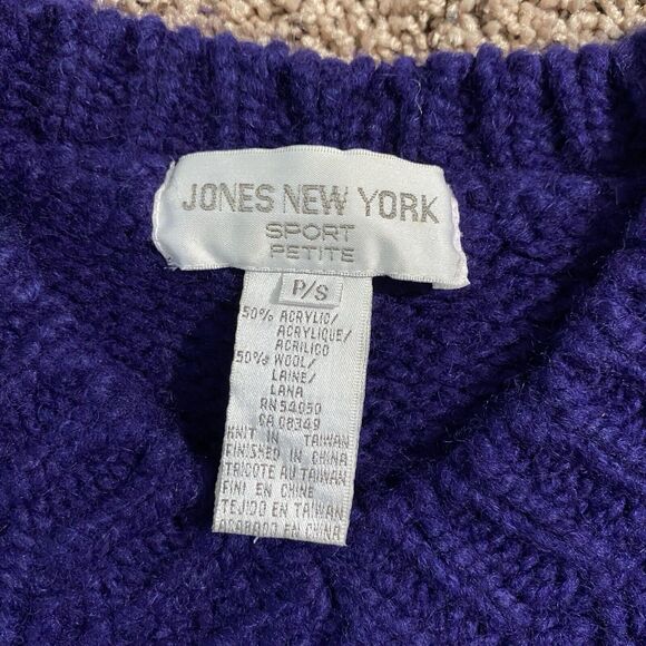 Vintage Jones New York Cable Knit Crewneck Sweater Petite Small Purple Wool 90s - Picture 3 of 5